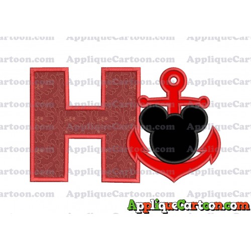 Mickey Mouse Anchor Applique Embroidery Design With Alphabet H