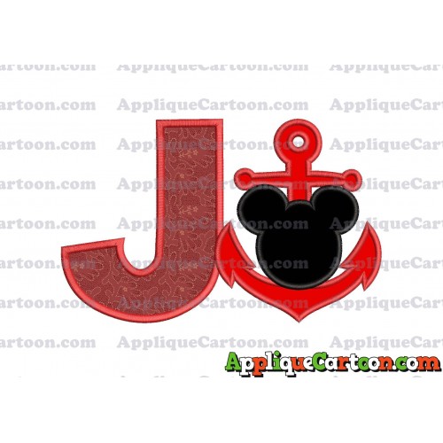 Mickey Mouse Anchor Applique Embroidery Design With Alphabet J
