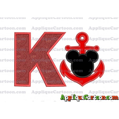 Mickey Mouse Anchor Applique Embroidery Design With Alphabet K