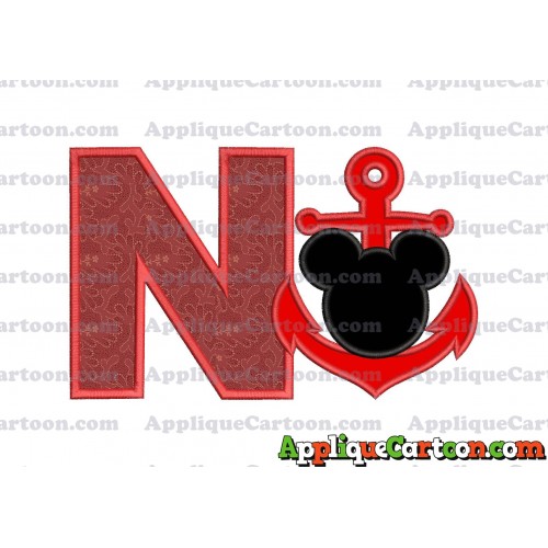 Mickey Mouse Anchor Applique Embroidery Design With Alphabet N