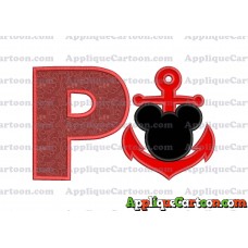 Mickey Mouse Anchor Applique Embroidery Design With Alphabet P