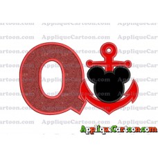 Mickey Mouse Anchor Applique Embroidery Design With Alphabet Q