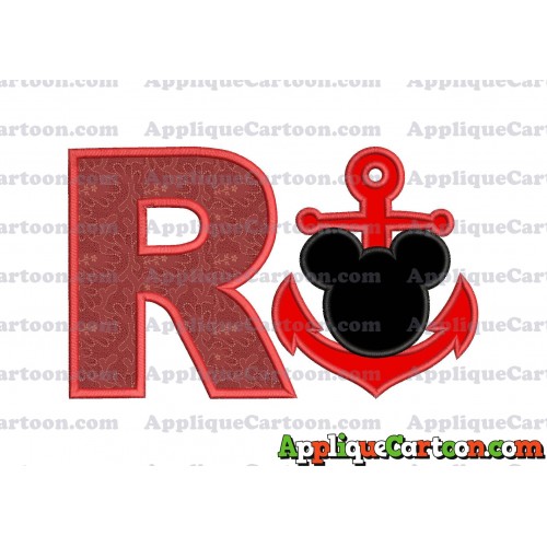 Mickey Mouse Anchor Applique Embroidery Design With Alphabet R