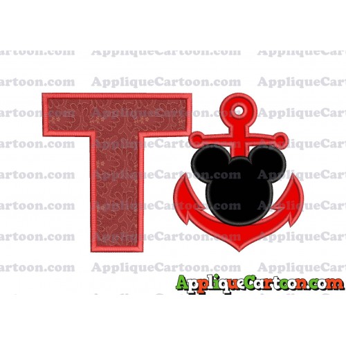 Mickey Mouse Anchor Applique Embroidery Design With Alphabet T