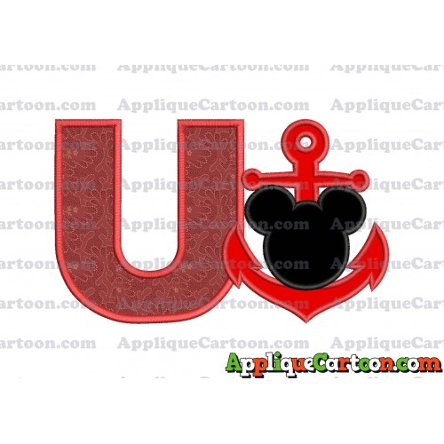 Mickey Mouse Anchor Applique Embroidery Design With Alphabet U