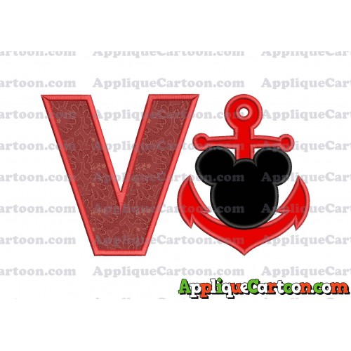 Mickey Mouse Anchor Applique Embroidery Design With Alphabet V