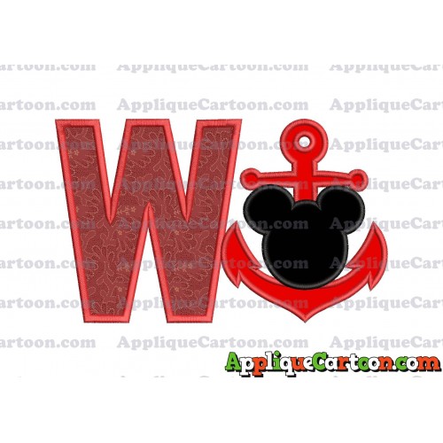 Mickey Mouse Anchor Applique Embroidery Design With Alphabet W