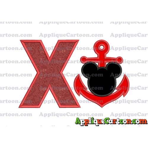 Mickey Mouse Anchor Applique Embroidery Design With Alphabet X