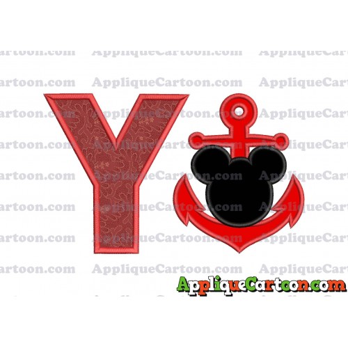 Mickey Mouse Anchor Applique Embroidery Design With Alphabet Y