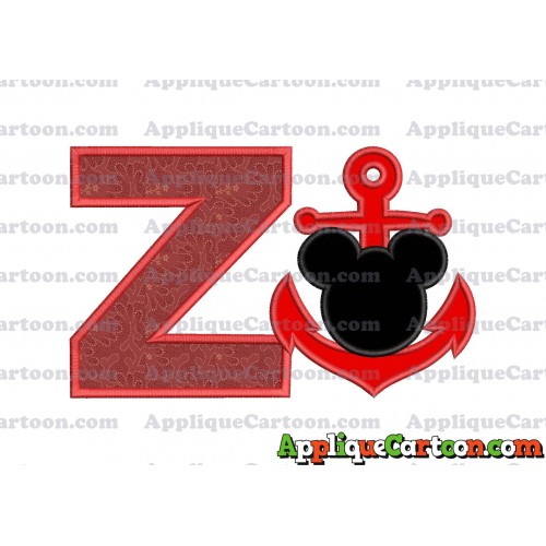 Mickey Mouse Anchor Applique Embroidery Design With Alphabet Z