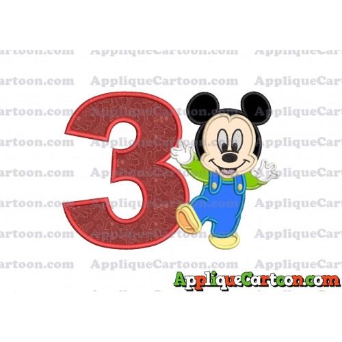 Mickey Mouse Baby Applique Embroidery Design Birthday Number 3