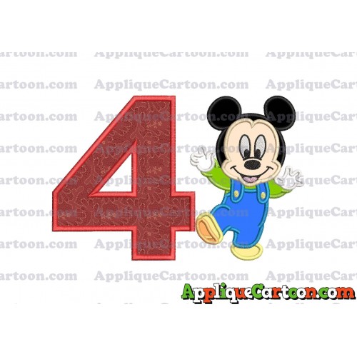 Mickey Mouse Baby Applique Embroidery Design Birthday Number 4