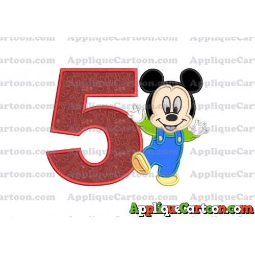 Mickey Mouse Baby Applique Embroidery Design Birthday Number 5