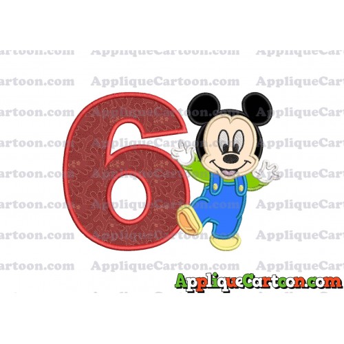 Mickey Mouse Baby Applique Embroidery Design Birthday Number 6