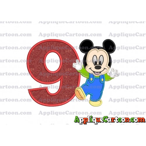 Mickey Mouse Baby Applique Embroidery Design Birthday Number 9