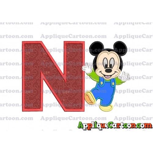 Mickey Mouse Baby Applique Embroidery Design With Alphabet N