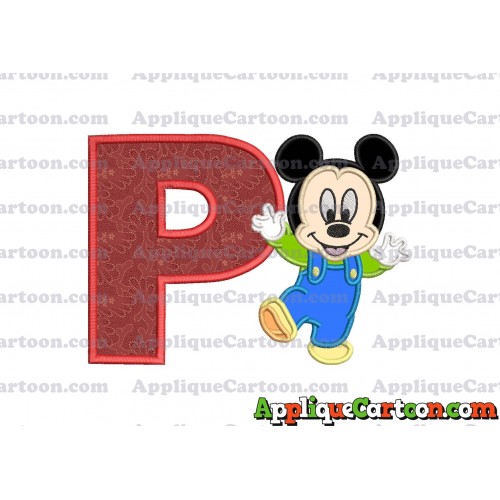 Mickey Mouse Baby Applique Embroidery Design With Alphabet P