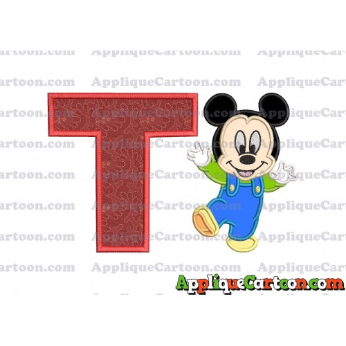 Mickey Mouse Baby Applique Embroidery Design With Alphabet T