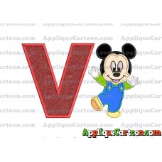Mickey Mouse Baby Applique Embroidery Design With Alphabet V