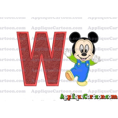 Mickey Mouse Baby Applique Embroidery Design With Alphabet W