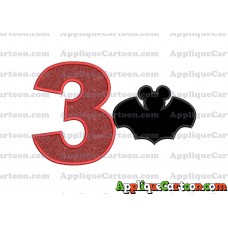 Mickey Mouse Bat Applique Embroidery Design Birthday Number 3