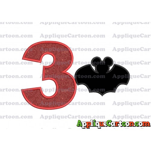 Mickey Mouse Bat Applique Embroidery Design Birthday Number 3