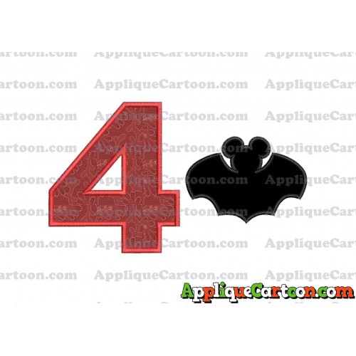 Mickey Mouse Bat Applique Embroidery Design Birthday Number 4