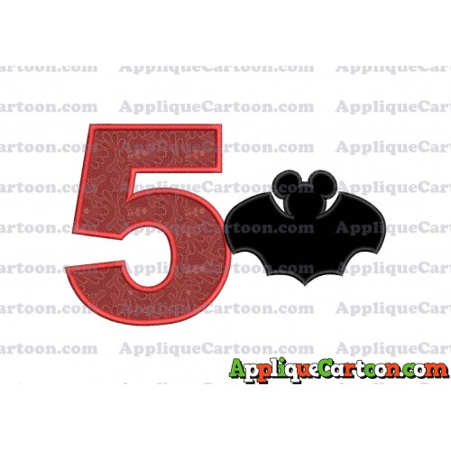 Mickey Mouse Bat Applique Embroidery Design Birthday Number 5