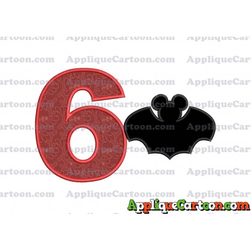 Mickey Mouse Bat Applique Embroidery Design Birthday Number 6