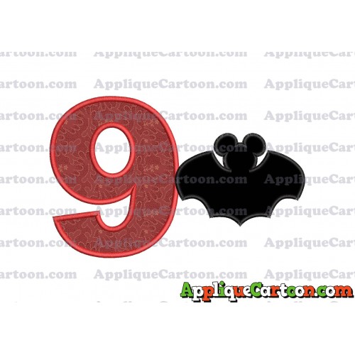 Mickey Mouse Bat Applique Embroidery Design Birthday Number 9