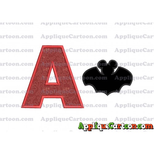 Mickey Mouse Bat Applique Embroidery Design With Alphabet A