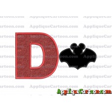 Mickey Mouse Bat Applique Embroidery Design With Alphabet D