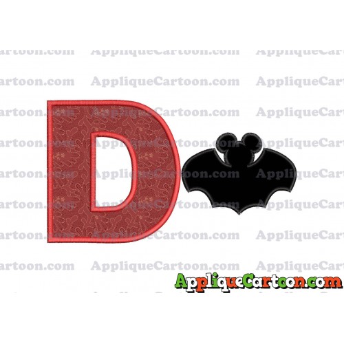Mickey Mouse Bat Applique Embroidery Design With Alphabet D