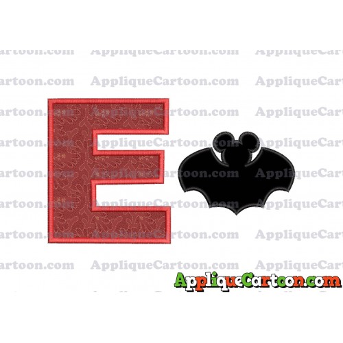 Mickey Mouse Bat Applique Embroidery Design With Alphabet E