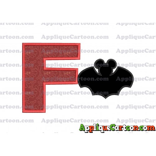 Mickey Mouse Bat Applique Embroidery Design With Alphabet F