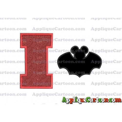 Mickey Mouse Bat Applique Embroidery Design With Alphabet I
