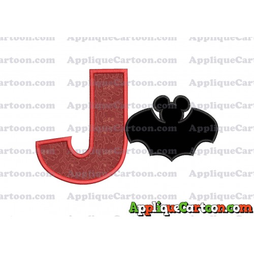 Mickey Mouse Bat Applique Embroidery Design With Alphabet J