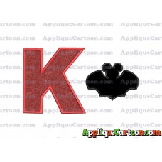 Mickey Mouse Bat Applique Embroidery Design With Alphabet K
