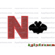 Mickey Mouse Bat Applique Embroidery Design With Alphabet N