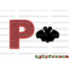 Mickey Mouse Bat Applique Embroidery Design With Alphabet P