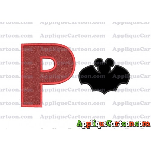 Mickey Mouse Bat Applique Embroidery Design With Alphabet P