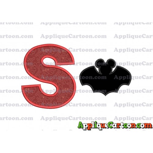 Mickey Mouse Bat Applique Embroidery Design With Alphabet S