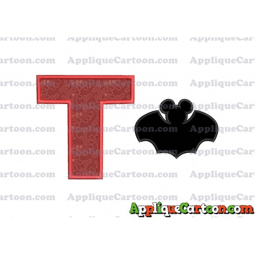 Mickey Mouse Bat Applique Embroidery Design With Alphabet T