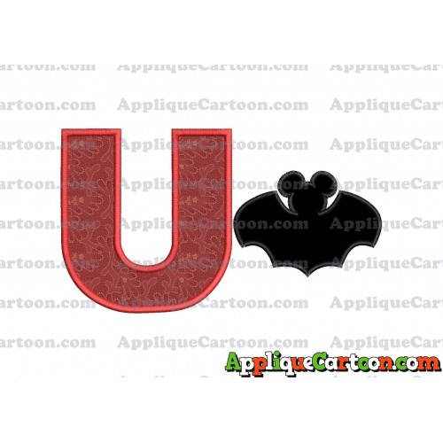 Mickey Mouse Bat Applique Embroidery Design With Alphabet U