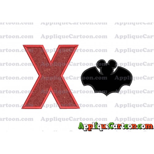 Mickey Mouse Bat Applique Embroidery Design With Alphabet X