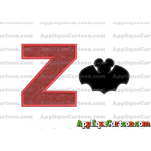 Mickey Mouse Bat Applique Embroidery Design With Alphabet Z