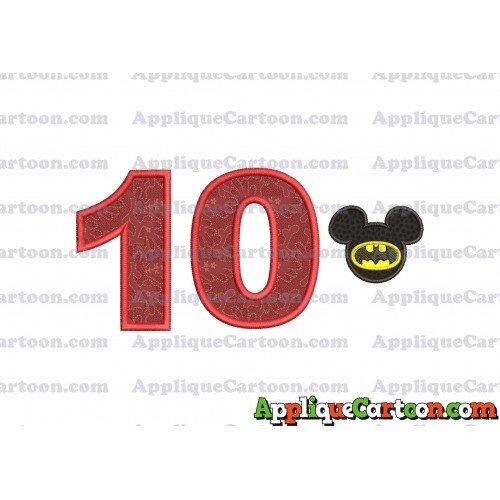 Mickey Mouse Batman Applique Design Birthday Number 10