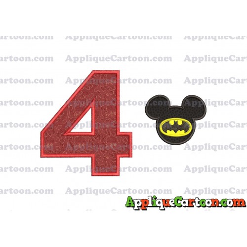 Mickey Mouse Batman Applique Design Birthday Number 4