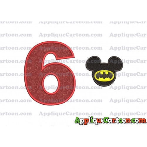 Mickey Mouse Batman Applique Design Birthday Number 6