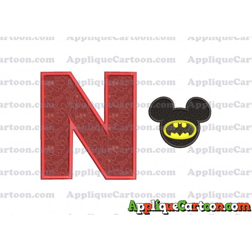Mickey Mouse Batman Applique Design With Alphabet N